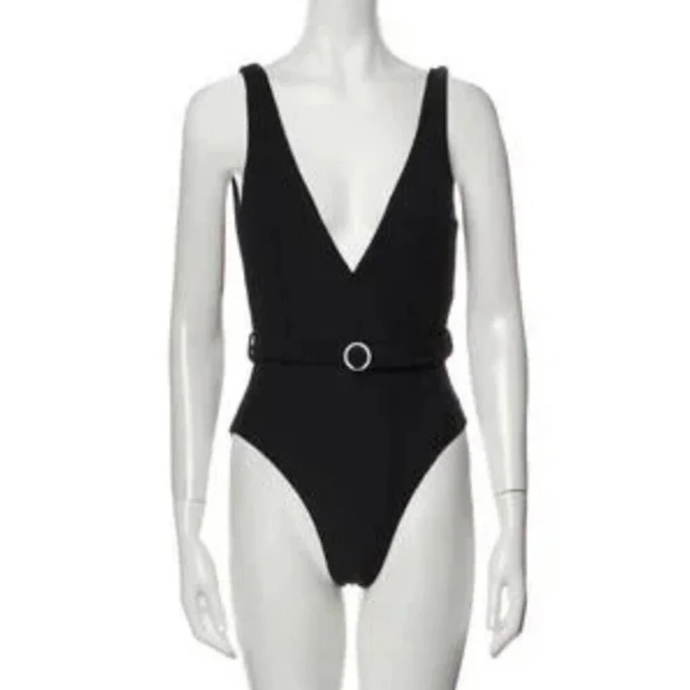 NEW Onia We Wore What One-Piece Black Swim Bathing Belted Silver Vacation w/ Tag